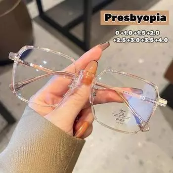 Квадратные очки унисекс для чтения, женские модные очки для пресбиопии, винтажные прозрачные очки большого размера, дальнозоркие очки по рецепту 0(anti-blue)