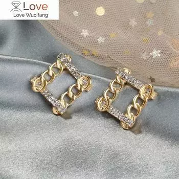 Квадратные серьги-гвоздики со стразами для женщин корейские геометрические серьги золотого цвета Brincos модные украшения