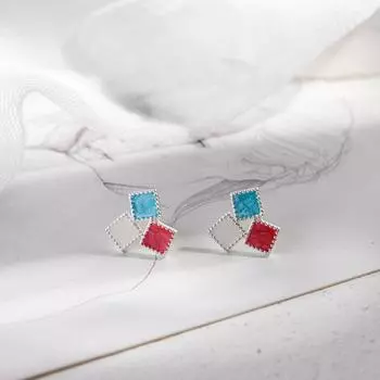 Квадратные серьги-гвоздики женские простые цветные милые геометрические украшения для ушей аксессуары в стиле «холодный японский нишевый дизайн»