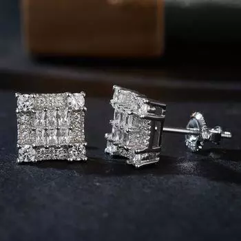 Квадратные серьги из серебра 925 пробы с муассанитом для невесты Женские серьги из стерлингового серебра 925 пробы с муассанитом белый