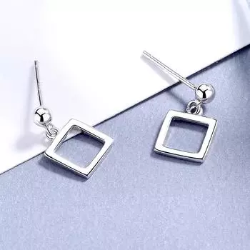 Квадратные серьги из стерлингового серебра S925, милые милые ювелирные изделия, универсальные простые модные геометрические серьги 925