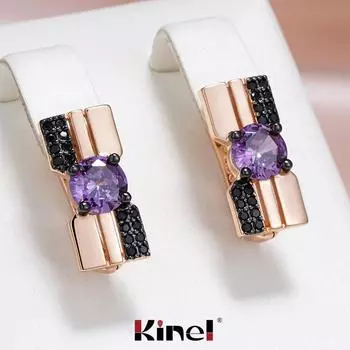 Квадратные серьги Kinel с фиолетовым цирконием для женщин, роскошные свадебные черные ювелирные изделия для невесты фиолетовый