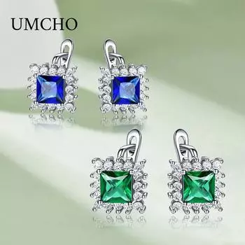 Квадратные серьги-клипсы из стерлингового серебра 925 пробы для женщин, синие зеленые серьги с цирконом, маленькие геометрические модные серьги синий