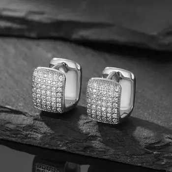 Квадратные серьги-кольца с блестящим цирконием для женщин, серебряные серьги для свадебной вечеринки, индивидуальные украшения
