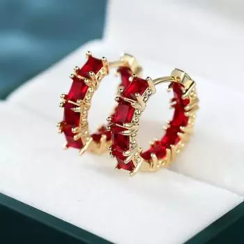 Квадратные серьги-кольца с красным цирконием для женщин, милые женские очаровательные серьги золотого цвета, свадебные украшения, подарок красный