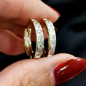 Квадратные серьги-кольца с кубическим цирконием, золотые, серебряные, круглые серьги, модные ювелирные аксессуары