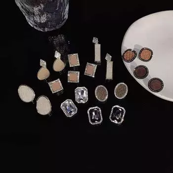 Квадратные серьги с цирконием, винтажные женские серьги в гонконгском стиле, темпераментные изысканные геометрические серьги, ювелирные аксессуары, подарки 5