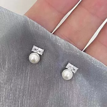Квадратные серьги с жемчугом в нежном стиле для женщин, изысканные универсальные серьги, квадратные серьги с бриллиантовым жемчугом