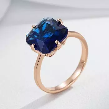 Квадратные синие большие циркониевые женские кольца золотые обручи простые геометрические украшения для вечеринок повседневные аксессуары 7 синий