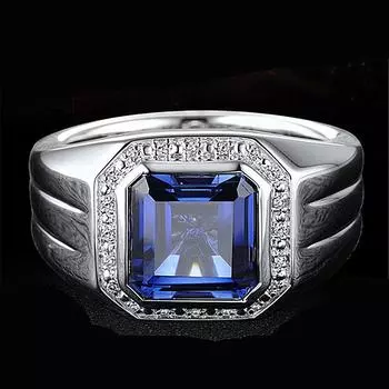 Квадратные синие кристаллы сапфир драгоценные камни Bague циркон бриллианты кольца для мужчин белое золото цвет модные ювелирные изделия деловые аксессуары 6