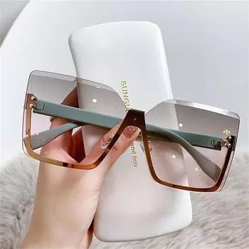 Квадратные солнцезащитные очки без оправы с градиентом цвета, большие женские роскошные брендовые дизайнерские винтажные зеленые, розовые солнцезащитные очки, женские очки