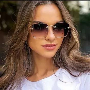 Квадратные солнцезащитные очки без оправы, женские брендовые дизайнерские модные солнцезащитные очки с градиентом, режущие линзы, мужские безрамочные очки для вождения прозрачный розовый