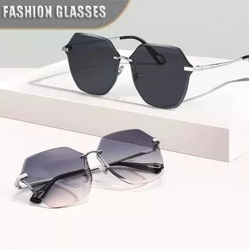 Квадратные солнцезащитные очки без оправы, женские ретро многоугольные серые солнцезащитные очки с градиентом, винтажные женские летние стильные женские очки UV400