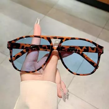 Квадратные солнцезащитные очки в стиле ретро для женщин и мужчин, новые тенденции, большие солнцезащитные очки с двойным лучом и леопардовым принтом, женские очки большого размера, оттенки UV400