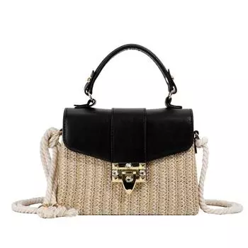 Квадратные сумки из полиуретана и соломы с заплатками для женщин, высококачественные, с винтовой веревкой, на плечо и через плечо, повседневные