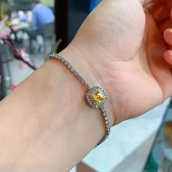 Квадратные сверкающие циркониевые серьги-гвоздики из серебра S925 с желтым бриллиантом, браслет, кольцо, аксессуары