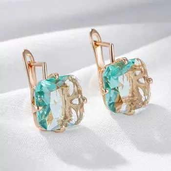 Квадратные светло-зеленые серьги-подвески из циркония для женщин, модные золотые серьги-подвески светло-зеленый