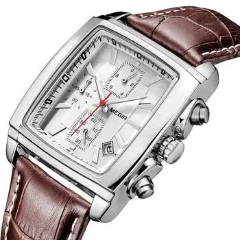 Квадратные светящиеся многофункциональные спортивные деловые мужские натуральная кожа водонепроницаемые кварцевые часы