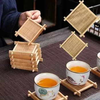 Квадратные теплоизолированные подставки под стаканы, бамбуковые подносы для чая, новые подносы для десертов и выпечки 11x11cm коричневый