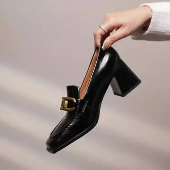 Квадратные туфли на высоком каблуке, женские осенние туфли-лодочки на толстой платформе, женские черные туфли Jk Uniform 34 белый