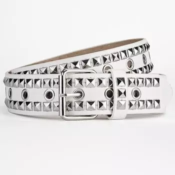 Квадратные заклепки с бусинами, одинаковый стиль для мужчин и женщин, пневматическая пряжка с игольчатым ушком из искусственной кожи, персонализированный трендовый ветер, высококачественный декоративный ремень Length 110 Width 3.8 белый