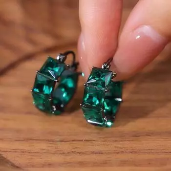 Квадратные, зеленые, серые кристаллы, круглые серьги-кольца для женщин и мужчин, цвет черного золота, циркон, пряжка для ушей, свадебные украшения, антикварные украшения серый