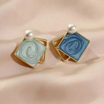 Квадратные женские геометрические серьги с имитацией жемчуга и кремовой текстурой, серьги-гвоздики, корейские матовые синие простые украшения для ушей как