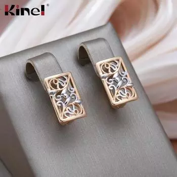 Квадратные женские серьги Kinel из розового золота, двухцветные английские серьги розового золота