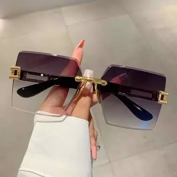 Квадратные женские солнцезащитные очки без оправы, стильные винтажные большие градиентные очки, новые модные брендовые дизайнерские оттенки brown-gradient tea