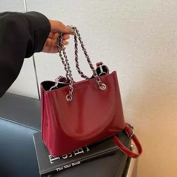 Квадратные женские сумки из искусственной кожи, сумка-ведро на одно плечо с большой вместимостью, съемная цепочка, модная новинка