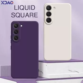 Квадратные жидкие силиконовые чехлы для телефонов Samsung Galaxy S23 Plus Ultra FE Мягкие противоударные чехлы SamsungS23 S23FE S23Plus S23Ultra Samsung S23