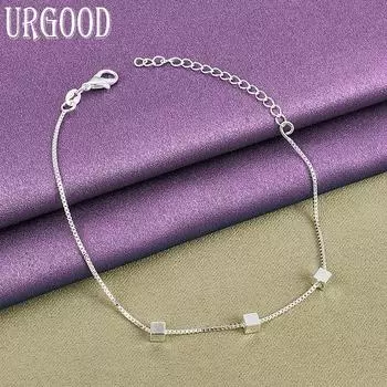 Квадратный браслет из стерлингового серебра 925 пробы со змеиной цепочкой Модные украшения 20cm