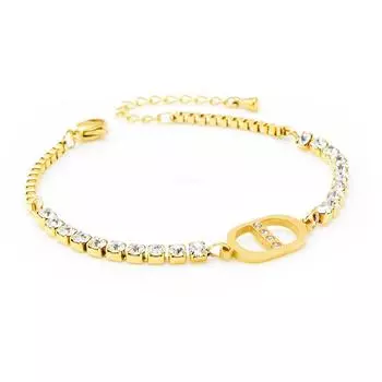 Квадратный браслет с бриллиантами Гладкий бриллиант Овальный браслет с японскими иероглифами Толстая цепочка Модные украшения для девочек 16+4cm золотой