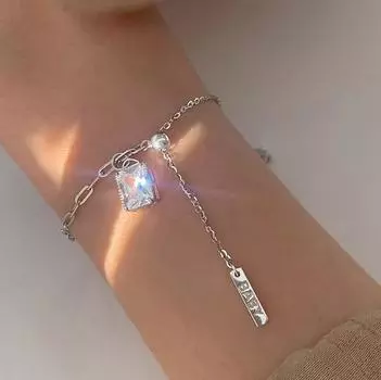 Квадратный браслет с кисточкой из циркона, геометрический ножной браслет для женщин, летние пляжные украшения серебряный