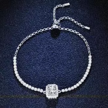 Квадратный браслет с настоящим муассанитом и бриллиантами 2,0 карата D Цвет Изумрудной огранки, чистое серебро 925 пробы для женщин, свадебные ювелирные украшения