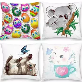 Квадратный чехол для подушки, подушка для собаки, кошки, коалы, дивана, риса, двусторонняя, с изображением животных 40x40cm