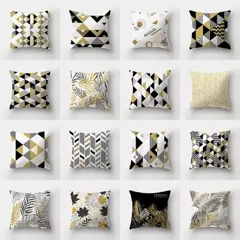 Квадратный чехол для подушки с геометрическим растительным принтом в виде листьев, декоративная подушка для дома, гостиной, дивана, наволочка 40X40CM