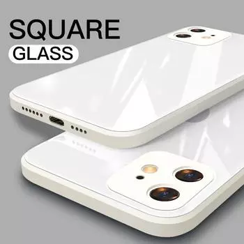 Квадратный чехол из закаленного стекла для iPhone 14 7 8 Plus 11 12 Pro Max XR XS X SE 2 2020, противоударный мягкий каркас, задняя крышка For iPhone 7 чёрный