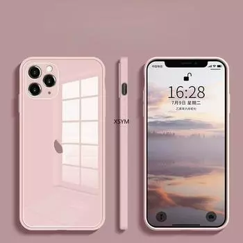 Квадратный чехол из закаленного жидкого стекла для IPhone 14 13 11 12 Mini Pro Max XS XR X 7 8 Plus, силиконовый защитный чехол для конфет for IPhone 12 розовый