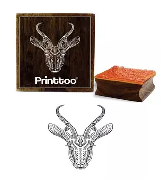 Квадратный деревянный резиновый штамп Printtoo Chinkara Face Pattern Scrap-booking Craft-2 x 2 2 x 2 Inches коричневый