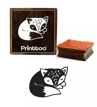 Квадратный деревянный резиновый штамп Printtoo со спящей лисой 2 x 2 Inches коричневый