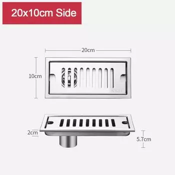 Квадратный душевой трап для пола 20-50 см с крышкой-решеткой, сливной фильтр, полезный линейный трап для пола 20x10cm Side