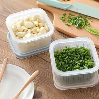 Квадратный двухслойный герметичный ящик для хранения фруктовых продуктов, контейнер для слива сита бежевый