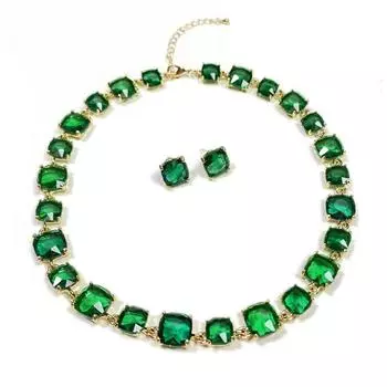 Квадратный изумрудный циркон ожерелье серьги комплект элегантный темперамент модное ожерелье ювелирные изделия