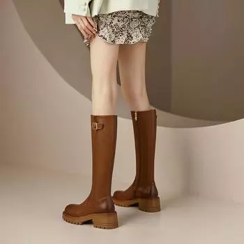 Квадратный каблук, высокие сапоги, современные, весна/осень, женская обувь на молнии, распродажа, новые женские сапоги с круглым носком и высоким каблуком, Botas 35