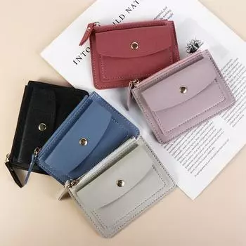 Квадратный кошелек с застежкой-молнией, многофункциональный, короткий, держатель для кредитных карт, модный кожаный кошелек для монет, дорожный розовый