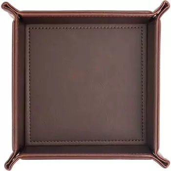 Квадратный кожаный поднос, поднос, аксессуары, пульт дистанционного управления, кошелек для ключей, кожаные аксессуары, коробка для хранения часов и колец [HIGH FIVE] (Темно коричневый)