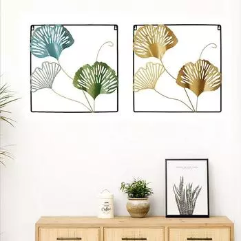 Квадратный креативный железный кулон для гостиной, украшение для стены, украшения для входной стены, тропические листья, листья гинкго, стена Apricot Leaf Black Frame