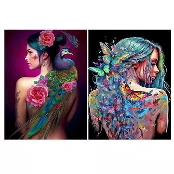 Квадратный круглый 5DDIY Алмазная картина Фэнтези Павлин Женщина Алмазная мозаика Вышивка Цветок Алмазная вышивка крестом Настенное искусство Full Round 20x30CM