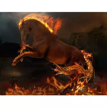 Квадратный/круглый алмаз 5D DIY Алмазная вышивка Пламя Лошадь Алмазная картина Вышивка крестиком Водная Алмазная мозаика Украшение Full Square (20X30CM)